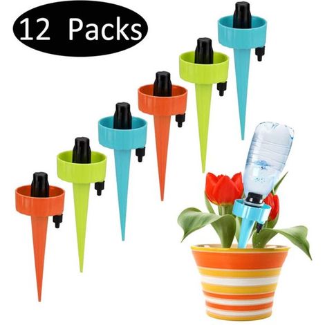 Juego de 12 botellas de riego por goteo para plantas de interior - kit de riego automático - sistema de riego con botella de goteo (1/5)