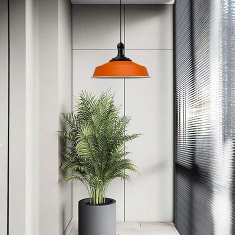 Suspension Industrielle en Métal Orange Peint à la Main – Lustre Vintage E27 Ø41 cm pour Salon, Chambre ou Salle à Manger (1/5)