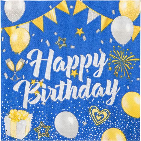 Servietten (60er-Packung) │ Design „Happy Birthday“ │ Papierservietten 33x33cm │ Stoff-Partyartikel (60er-Packung „Happy Birthday“-Servietten)
