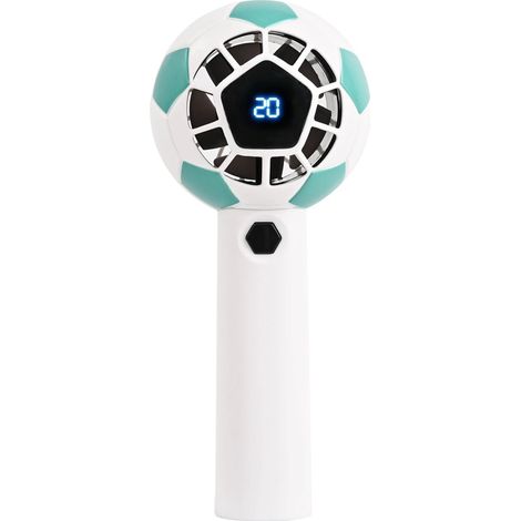 (Vert) Ventilateur portatif en forme de ballon de football avec écran d'affichage numérique, 5 vitesses de ventilation réglables, chargement USB. (1/5)