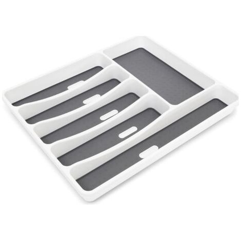 Range-couverts en matière plastique 6 compartiments Rangement tiroir Cuisine 5 x 32,5 x 40,5 cm, couche antidérapante & plots, blanc/ anthracite