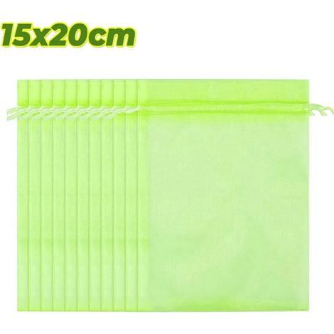 (Vert 15 x 20 cm, 100 pièces) Filets de protection réutilisables pour fruits, avec cordon de serrage, barrière anti-insectes pour arbres, légumes, raisins et fraises. (1/4)