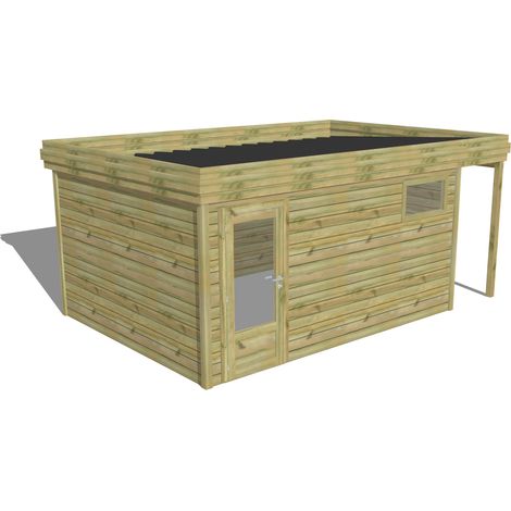 ABRI DE JARDIN bois Pin autoclave 27mm - 5,34x3,44m / 18,4m2 - Bac acier - Abri Français