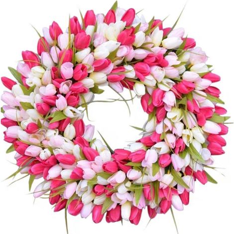 Guirlande De Tulipes Artificielles - Couronne Murale Pour Porte D'Entrée - Décoration De Printemps Pâques Mariage - 35 cm - 1 Pièce (1/5)