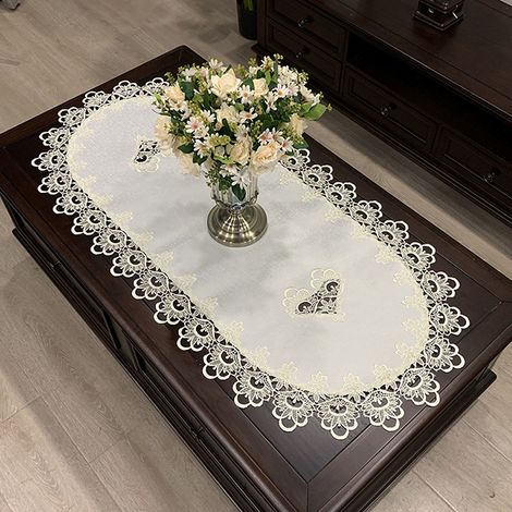 Nappe De Table Ovale - Dentelle Décorative - Pour Table À Manger Ou Table Basse - 1 Pièce (1/5)