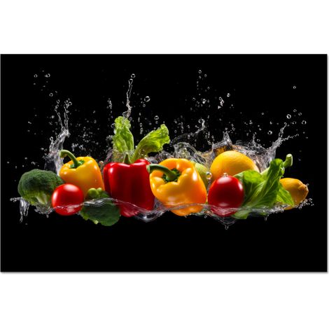 CRÉDENCE DE CUISINE Piment doux - Eau - Légumes - Noir 80x55 (1/5)