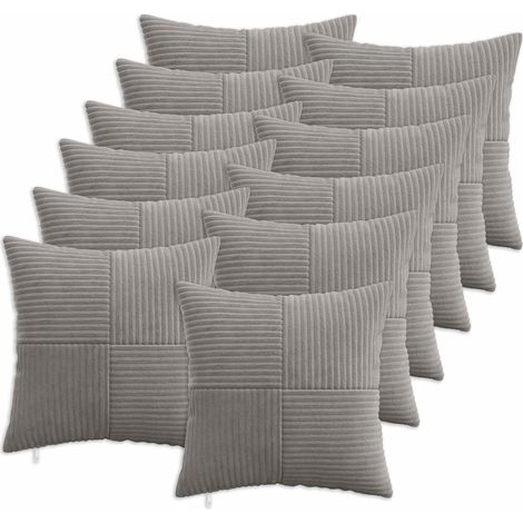 Irovami Lot de 12 housses de coussin, gris clair, velours côtelé, 50x50 cm (1/5)