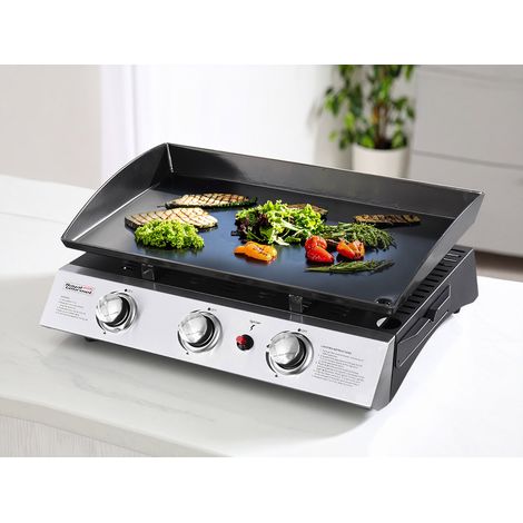 Plancha à gaz 3 brûleurs 65 x 36 cm – Puissance 7,5 kW – Acier émaillé avec récupérateur de graisse – Pour 6 à 8 personnes – Jardideco (1/4)
