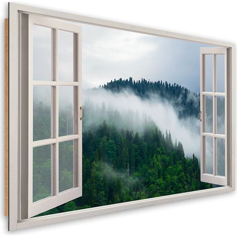 Quadro deco panel, Foresta nella vista della nebbia dalla finestra - 100x70 (1/5)