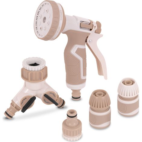 VONROC - Multisprühpistole – 8 Sprühfunktionen – inkl. Wasserverteiler & Schnellkupplungen – Beige