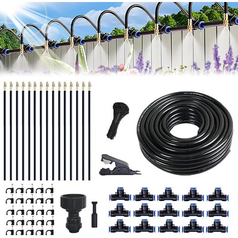 Sistema di irrigazione automatico da giardino curvo a 360°, ugello in rame a nebulizzazione regolabile, sistema di irrigazione intelligente omnidirezionale (tubo da 20 m + 20 ugelli)