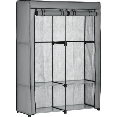 Stoffkleiderschrank mit 2 Kleiderstangen und 4 Ablagen 118 x 49 x 170 cm Hellgrau MODENUIT (1/5)