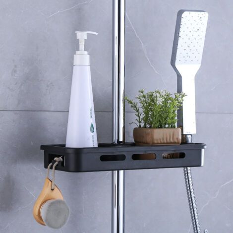 Étagère Salle de Bains Serviteur De Douche Rangement Douche Organiseur sans Vis, Aluminium Space, Pose Murale sans Dégâts pour Salle de Bains Cuisine, Lot de 1 Noir (1/4)