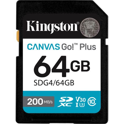 Kingston Technology 64GB SDXC Canvas Go Plus Gen4 200MB/s C10 UHS-I U3 V30