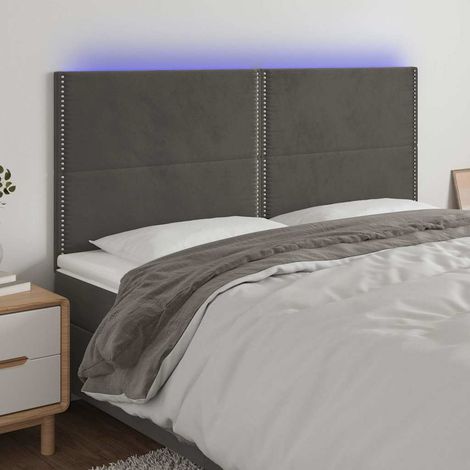 vidaXL Cabecero con luces LED terciopelo gris oscuro 180x5x118/128 cm (1/5)