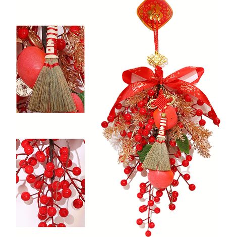 Dekorationen zur Einweihung, Glücksfrüchte als Ornamente, Umzug in ein neues Haus (kleiner Glücksbringer in Form eines Kaki-Besens) (1/2)