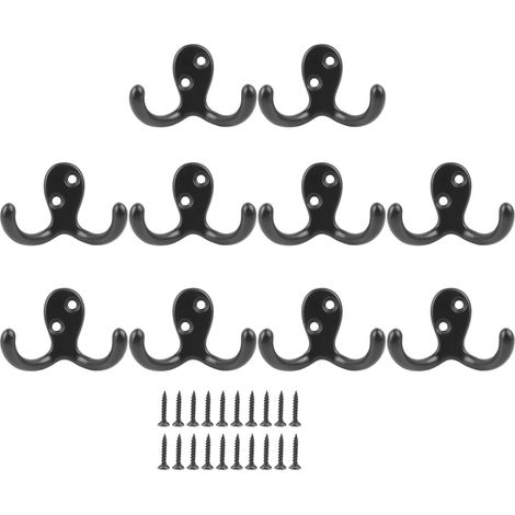 10 schwarze, doppelwandige Retro-Haken aus Zinklegierung, hohe Langlebigkeit für Bad und Küche (1/5)