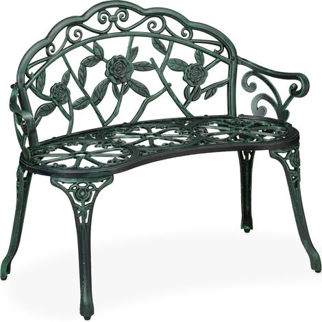Banc de jardin design antique confort 120 x 60 x 45 cm pour 2 personnes en fonte d'aluminium marron (1/4)