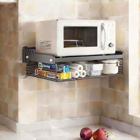 Support Micro Onde Mural, Support Mural pour Four à Micro-Ondes électrique dans la Cuisine Etagere Micro Onde 2 Niveaux étagère de Rangement pour Barre de Restaurant (1/5)