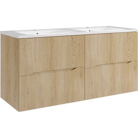 Meuble de salle de bain suspendu strié avec vasque à encastrer - Naturel clair - 120 cm - ORISO (1/5)