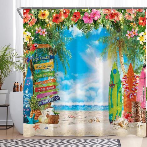 Tenda per doccia impermeabile 180x180 cm 12 ganci tropicale verde (1/5)