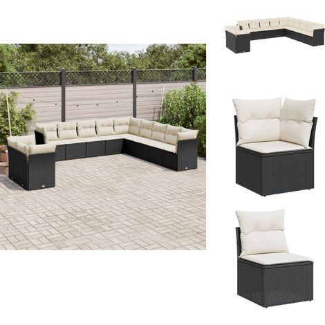 11-tlg. Garten-Sofagarnitur mit Kissen Schwarz Poly Rattan - Gartenmöbel - Rattan Möbel - Lounge Set - Gartenlounge - Außengartenmöbel (1/5)