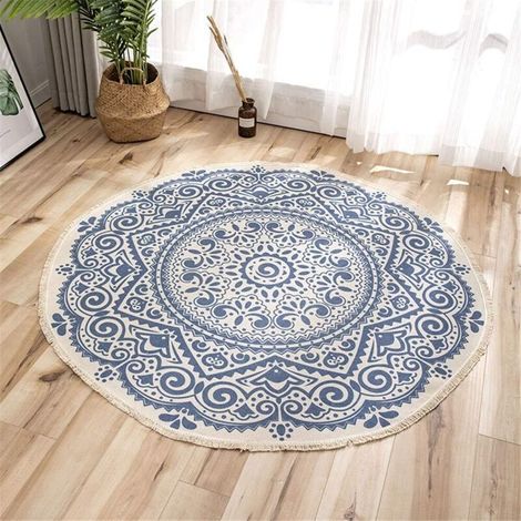 Tapis rond Mandala - En coton - Style bohème - Diamètre : 92 cm - Hauteur :-Ensoleillé