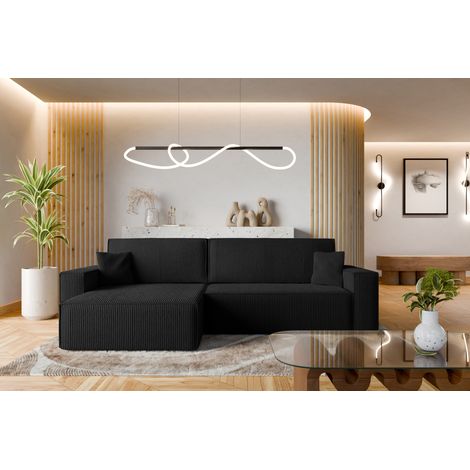 Canapé d'Angle réversible convertible avec fonction de couchage Karl XL coffre universel en velours côtelé noir du fabricant VINOTTI (1/5)