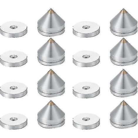 Lot de 8 pieds de support d'enceinte, patins en alliage d'aluminium, pointes coniques, clous de sol argentés (1/4)