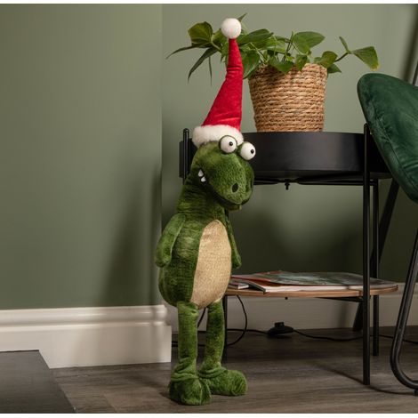 60cm Green Standing Christmas Dinosaur with Santa Hat (1/5)