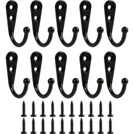 10PCS Crochets Simples Noir, Patères Murales en Alliage de Zinc Avec Vis de Montage, Supports de Suspension Pour Entrée Chambre Salle de Bain Placard Bureau Et Organisation Domestique (1/5)