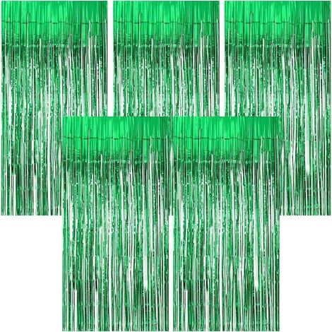 5 Rideau métallique, Franges aluminium brillant, Vert, Décoration mur fenêtre, Fête mariage anniversaire (1/5)