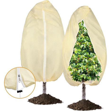 Winter protection for plants, breathable winter protection potted plant bag, frost protection plant covers with zipper and drawstring, beige (160180cm) (1/5)