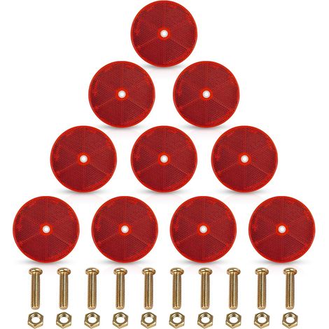 10 x Round Reflector Reflectors Red Warning Plate Screw-On Round Reflectors E-Approved for Trailer Truck Reflectors (1/5)