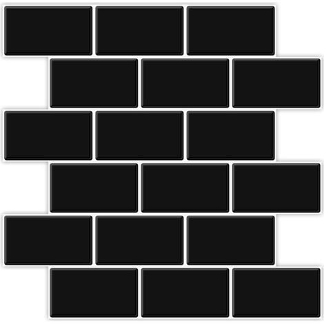 10pcs carrelage mural de salle de bain autocollant antisalissure imperméable carrelage autocollant décoratif (noir) (1/5)