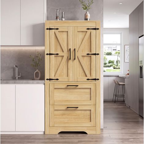 Mobile cucina alto con 2 cassetti e ripiani regolabili, effetto legno naturale HAVRYA (1/5)