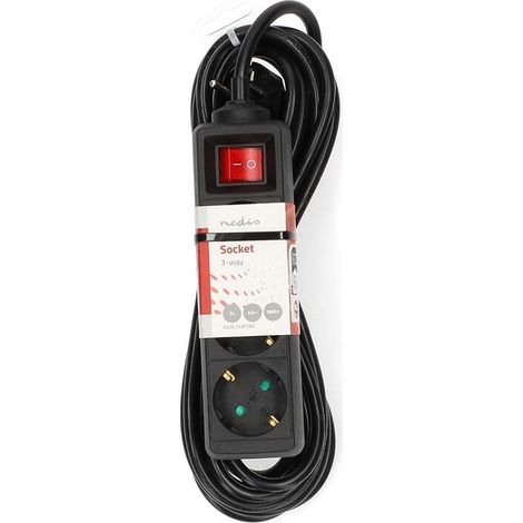 Nedis Steckdosenleiste / Schutzkontakt / Typ F (CEE 7/7) / 3-Wege / 5.00 m / 3680 W / 16 A / Art der Erdung: Seitenkontakte / 230 V AC 50/60 Hz / Buchsenwinkel: 45 ° / H05VV-F 3G1.5mm² / Ein-/Ausschal