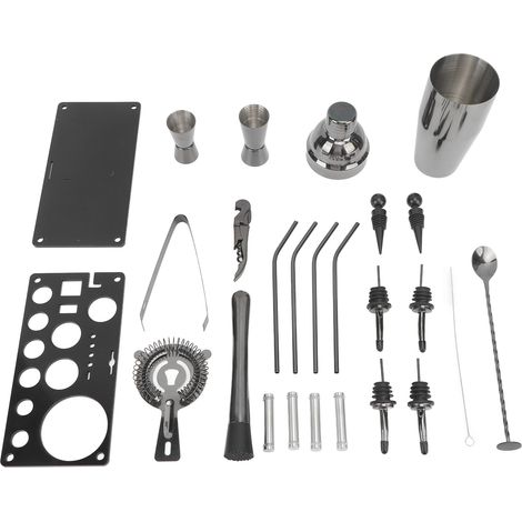 Barkeeper-Set aus Edelstahl mit Cocktailshaker und schwarzem Barzubehör (1/5)