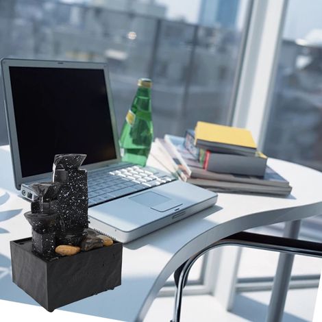 Dekorativer Tischbrunnen mit LED-Beleuchtung und Steinen – USB-betrieben, Kunststoff, schwarz, 173 x 112 x 92 mm (1/5)