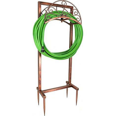 Support de tuyau d'arrosage autonome – Support de rangement en métal robuste avec design amovible, support de tuyau d'arrosage portable pour extérieur, terrasse, pelouse, cour et jardin, revêtement (1/5)