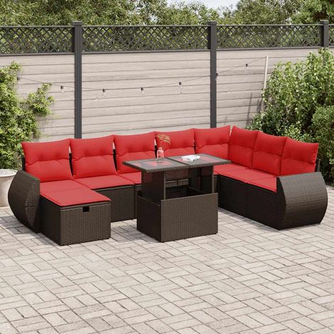 vidaXL Set sofás jardín y cojines 9 pzas ratán sintético acacia negro (1/5)
