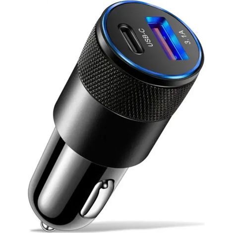 1 chargeur de voiture avec 2 ports USB Type-C 5V-2A, charge rapide PD, adaptateur allume-cigare, accessoires auto (1/5)