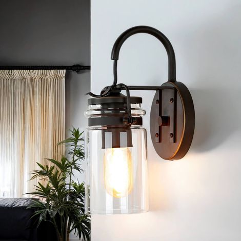 Wandleuchte Vintage Design in Bronze E27 Glas Metall innen Wandlampe