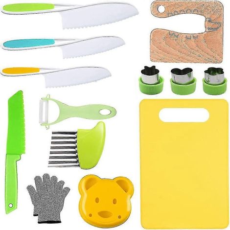 Ensemble de 13 couteaux de cuisine en bois pour enfants, outils de cuisine sécuritaires pour un véritable apprentissage culinaire (1/4)