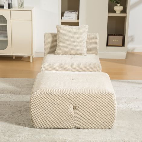 Canapé modulable en tissu chenille, rembourrage mousse HR 30D, base antidérapante, déplaçable facilement, parfait pour salon ou pièce de vie, couleur vert sauge clair. (1/5)
