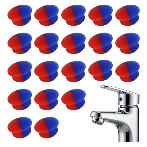 20 Pieces Silicone Hot Cold Water Indicator Tap Cap Red and Blue Mixer Tap Caps, Temperature Marking Pad for Kitchen and Bathroom Sink, Diameter 0.8cm (1/5)