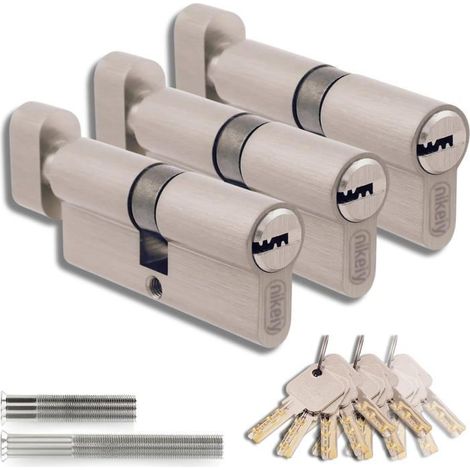 Lot de 3 cylindres pour serrures en laiton 35/35 mm, cylindre avec bouton, vis et clés incluses, facilement montable, serrure, 70 mm (1/5)