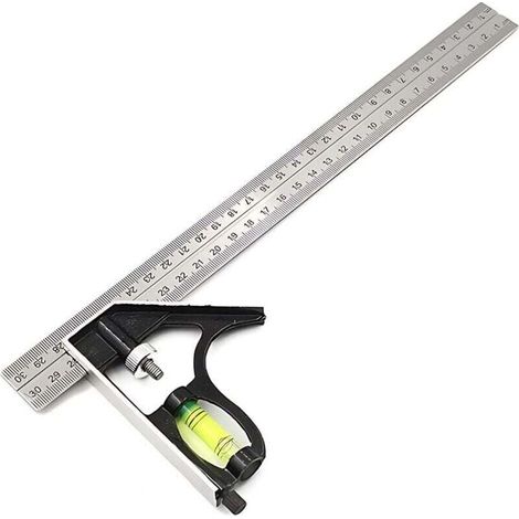 Équerre combinée en acier inoxydable de 300 mm Équerre combinée avec niveau et outil de marquage Charpentier en métal réglable Mesure Marquage et dessin