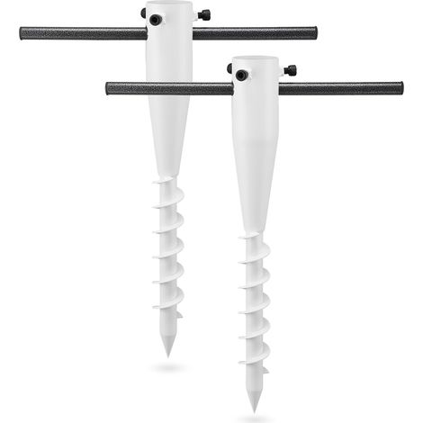 Ancrage au sol pour parasol de plage, base en spirale en métal, 43 cm, blanc, 1 pièce Ancrage au sol réglable pour poteaux de parasol de 2,5 à 5,5 cm, convient pour le jardin, la plage, la pelouse et (1/5)
