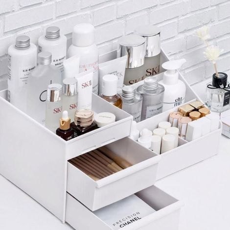 Organisateur de maquillage - OTBACT - Boîte à 2 tiroirs - Blanc - 25,5 x 16 x 11,5 cm - Pratique (1/5)